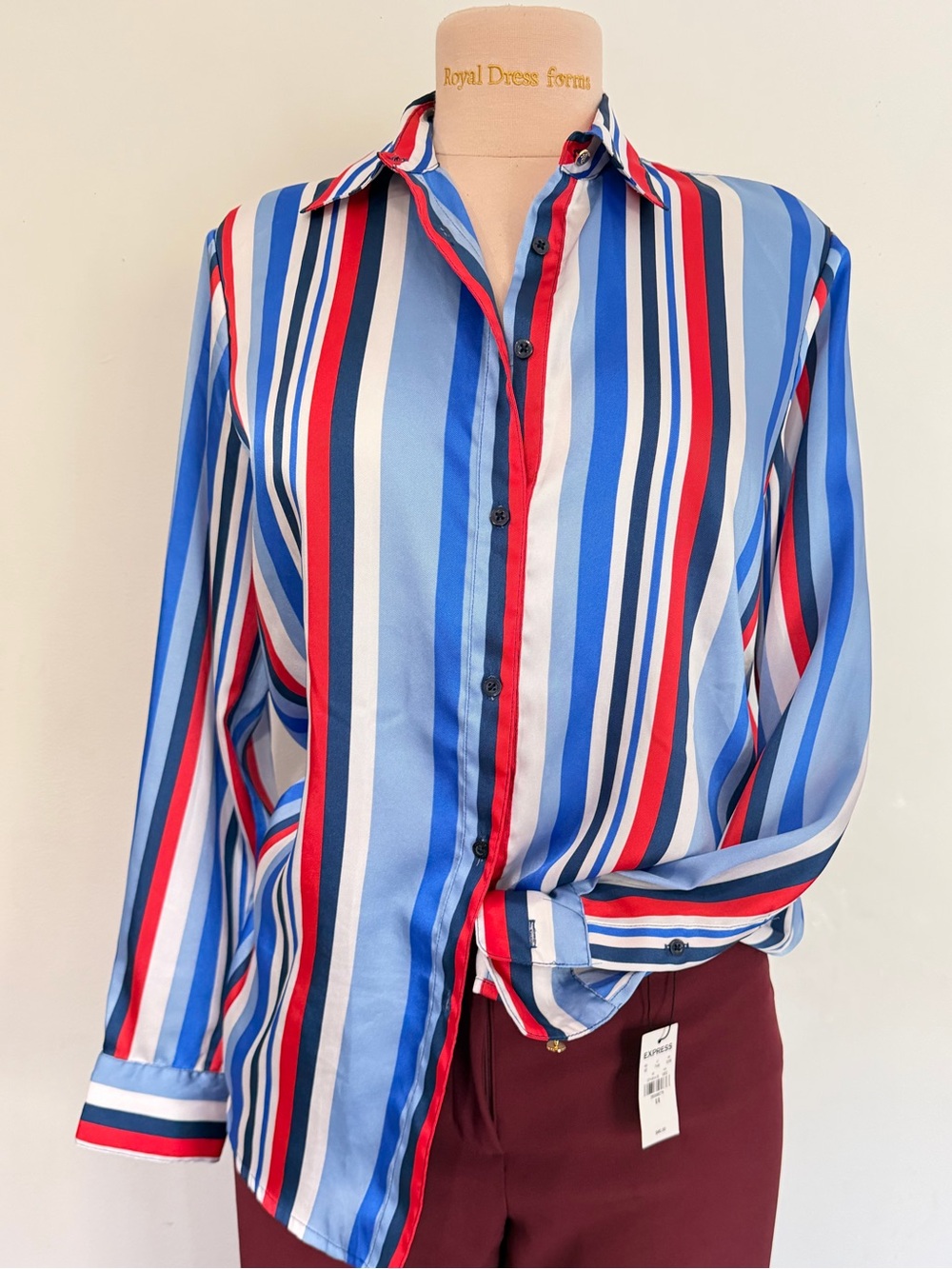 Ralph Lauren Classic Striped Button-Up Satin Shirt Large L